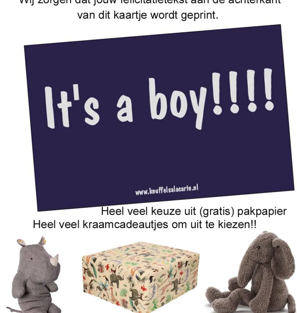 Glückwunschkarte It's a boy- Kuscheltiere < 15 Euro