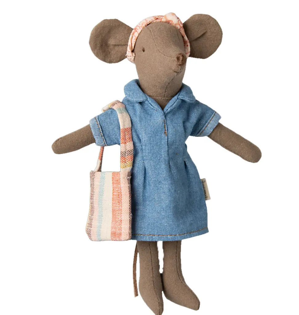 Maileg Bekleidungsset Mutter Maus / Jeanskleid + Tasche + Stirnband- Kleidung Für Die Maileg-mäuse|Puppenhaus Und Mäusehaus