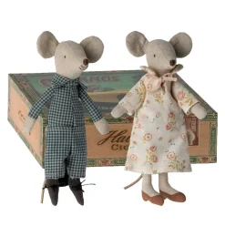 Maileg Opa und Oma Maus in einer Zigarrenschachtel- Puppenhaus Und Mäusehaus|Maileg Vater Und Mutter Maus / Opa Und Oma Maus