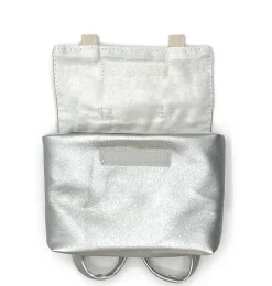 Minikane -Schultasche für die Gordi-Puppen / silbernes Kunstleder- Puppenmöbel Und Zubehör|Gordi Puppenkleidung